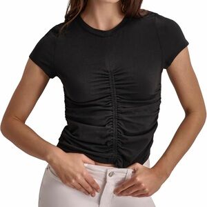 Black Short Sleeve Ruched Women's Crew Neck